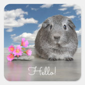 Hallo Niedliche graue Guinea Pig Pink Blume Custom Quadratischer Aufkleber (Vorderseite)