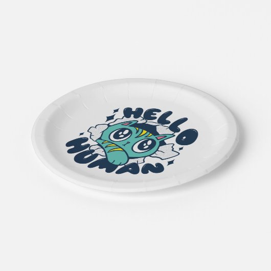 Hallo Niedliche Katze Pappteller (Schrägansicht)
