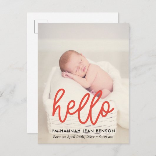 Hallo - Niedliches Foto zur Geburtsankündigung Postkarte (Vorne/Hinten)