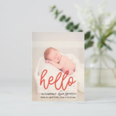 Hallo - Niedliches Foto zur Geburtsankündigung Postkarte (Stehend Vorderseite)