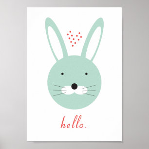 "Hallo" niedliches Kaninchenplakat Poster
