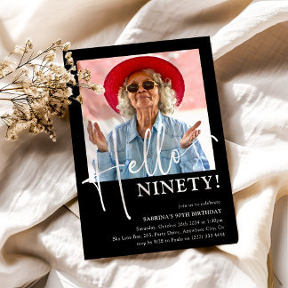 Hallo NINETY! Minimal 90. Geburtstagsparty Einladung