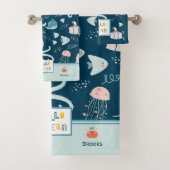 Hallo Ocean Octopus Nautical Blue Kinderbad Badhandtuch Set (Insitu)