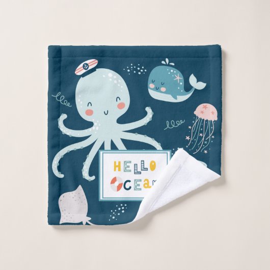 Hallo Ocean Octopus Nautical Blue Kinderbad Badhandtuch Set (Waschlappen)