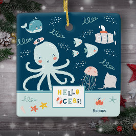 Hallo Octopus Nautical Blue Kid Weihnachten Keramikornament