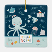 Hallo Octopus Nautical Blue Kid Weihnachten Keramikornament (Rückseite)