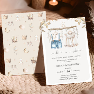 Hallo oder sie Mute Boho Gender Reveal Baby Dusche Einladung