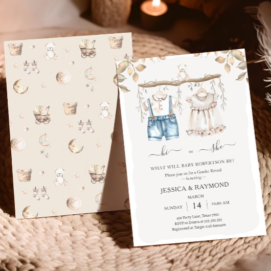 Hallo oder sie Mute Boho Gender Reveal Baby Dusche Einladung