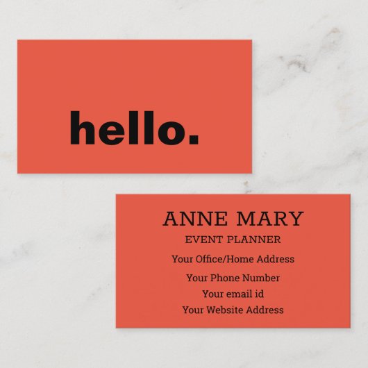 Hallo Orange Bright farbenfrohe Typografie Custom Visitenkarte (Vorne/Hinten)