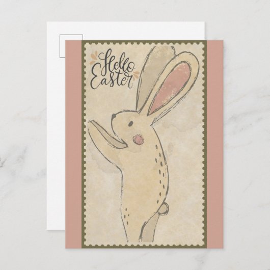 Hallo Ostern Niedlich Bunny Rabbit Postkarte (Vorne/Hinten)