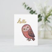 Hallo Owl Funny Niedlich Owl Postkartenhandschrift Postkarte (Stehend Vorderseite)