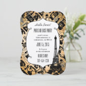 Hallo Paris! Retro Black Earth Tones Telefonmuster Einladung (Stehend Vorderseite)