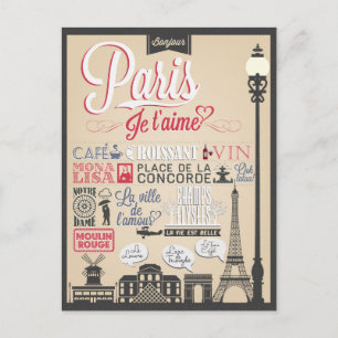 Hallo Paris Vintage Postkarte