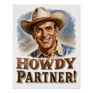 Hallo Partner Grüße von Vintage Cowboy Poster