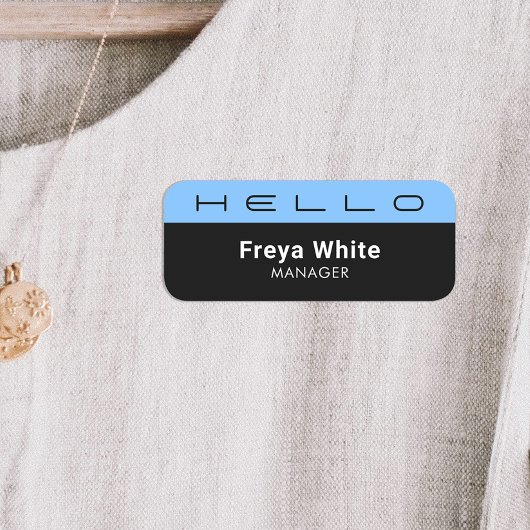 Hallo Pastel Blue, Black Namensschild