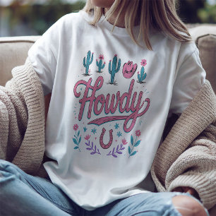 Hallo Pastell-Cowgirl Western Grafik T-Shirt