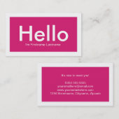 Hallo Personal Networking Business Cards in Pink Visitenkarte (Vorne/Hinten)