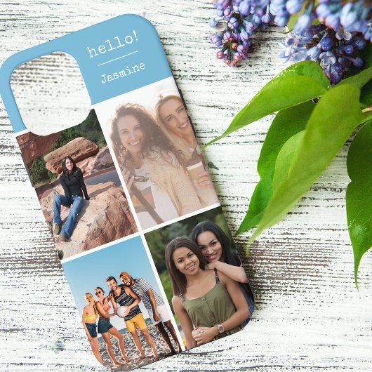 Hallo ! Personalisiert 4 Foto Collage Sky Blue Case-Mate iPhone Hülle