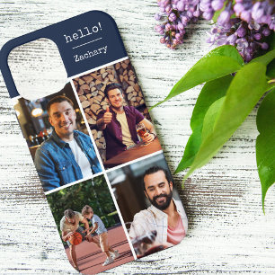 Hallo! Personalisierte 4-Foto-Collage dunkelblau Case-Mate iPhone Hülle