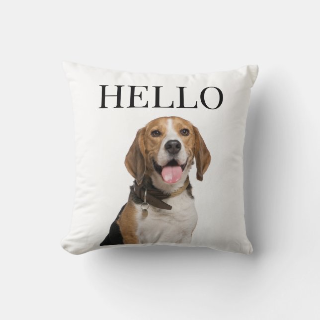 Hallo Personalisierter Beagle Dog Portrait Foto Kissen (Vorderseite)