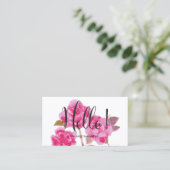 Hallo, Pink Rose Floral Visitenkarte (Stehend Vorderseite)