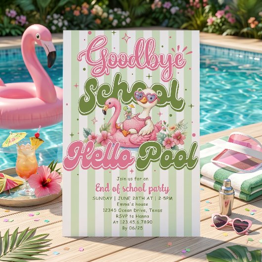 Hallo Poolparty Grüne Streifen Einladung