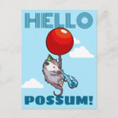 Hallo Possum! Floating-Party Opossum Roter Ballon Postkarte (Vorderseite)