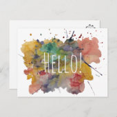 Hallo Postcard mit farbenfrohen Watercolor-Splashe Postkarte (Vorne/Hinten)