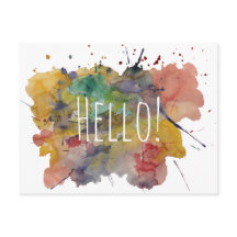 Hallo Postcard mit farbenfrohen Watercolor-Splashe