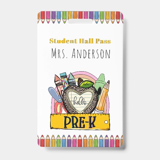 Hallo Pre K Hall Pass Ausweis (Vorderseite)