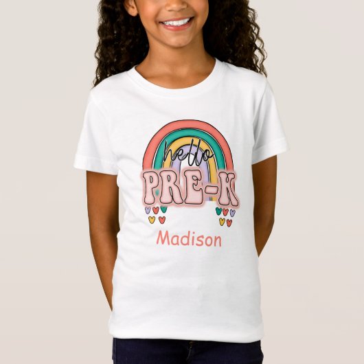Hallo Pre-K Regenbogen Start Pre K Back to School T-Shirt (Vorderseite)