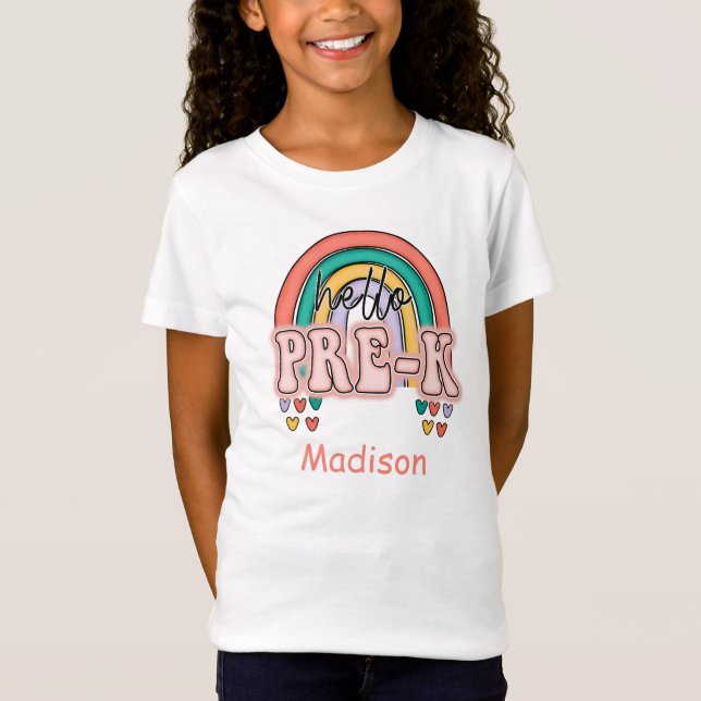 Hallo Pre-K Regenbogen Start Pre K Back to School T-Shirt (Vorderseite)
