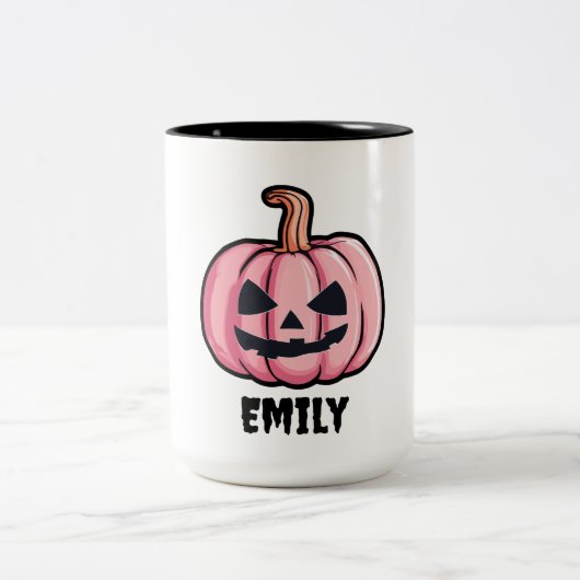 Hallo pumpkin Halloween Personalized name Zweifarbige Tasse (Mittel)