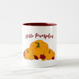 Hallo Pumpkin Orange Pumpkins & Autumn Leaves Zweifarbige Tasse