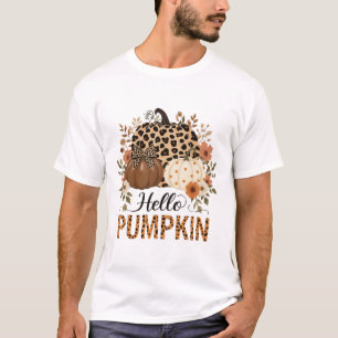 Hallo Pumpkin Png, Boho Floral Fall Leopard Pumpki T-Shirt