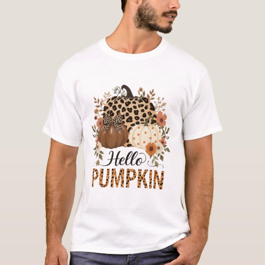 Hallo Pumpkin Png, Boho Floral Fall Leopard Pumpki T-Shirt (Vorderseite)