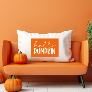 Hallo Pumpkin White Text auf orangefarbenem Hinter Lendenkissen