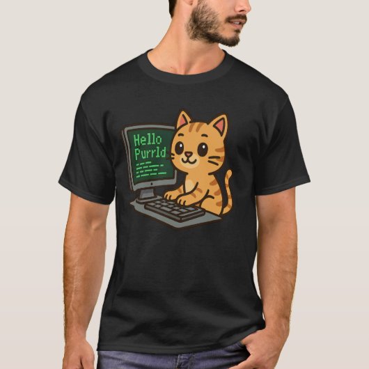 Hallo Purrld Lustiger Coder Katze Coding Programmi T-Shirt (Vorderseite)