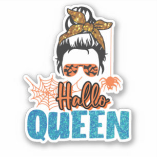 Hallo Queen - Messy Bun Woman with Spider Aufkleber