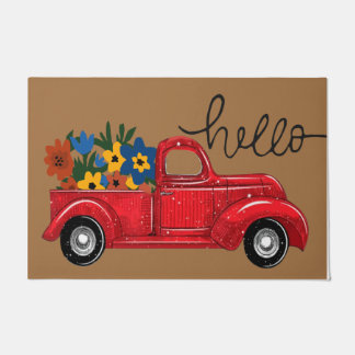 Hallo Red Car mit Blume Rug, Niedlich Mat Geschenk Fußmatte