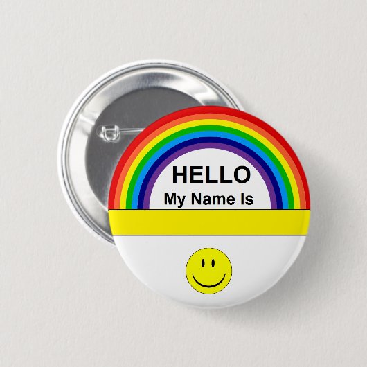 Hallo Regenbogen-Knopf Button (Vorne & Hinten)