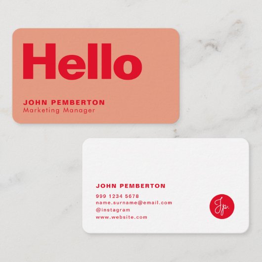 Hallo Retro Moderne Rot und Rosa Stilvoll Trendy Visitenkarte (Vorne/Hinten)