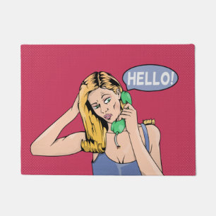 Hallo Retro Phone Frau Fußmatte