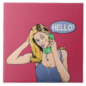 Hallo Retro Telefon Fliese (Vorderseite)