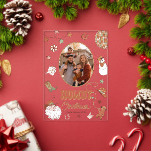 Hallo Retro-Western-Familienfoto-Weihnachtskarte Acryleinladungen