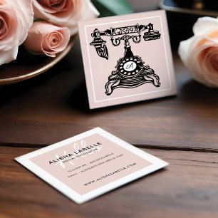 Hallo Rosa Vintag antikes Telefon Monogramm Quadratische Visitenkarte