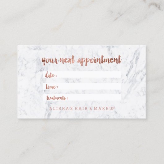 Hallo Rose Gold-Script Marmor-Termin Terminkarte (Vorderseite)