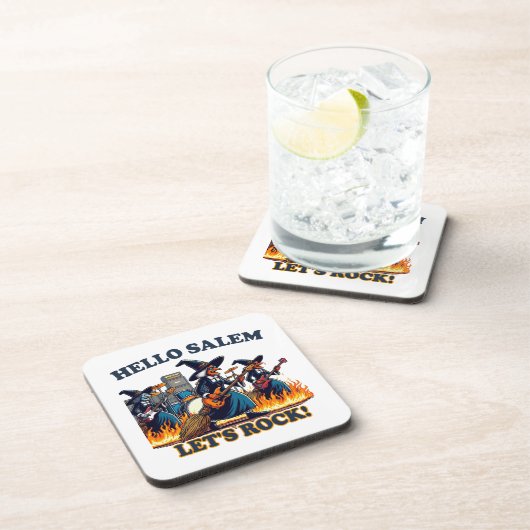 Hallo Salem Massachusetts Hexenrockband Getränkeuntersetzer (Rechte Seite)