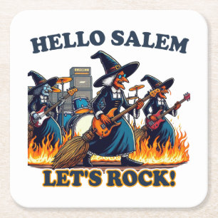Hallo Salem Massachusetts Hexenrockband Rechteckiger Pappuntersetzer