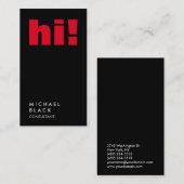 Hallo! Schlichter Black Trendy Berater Hallo Visitenkarte (Vorne/Hinten)